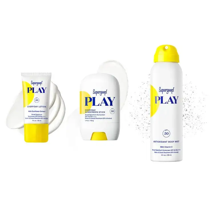 Play Date Pool & Sport - Kit de protectores solares, loción corporal + Protector en barra + Body Mist
