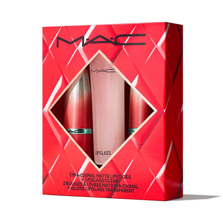 M·A·CX To the Future Lip Trio - Set de labios con dos M·A·Cximal Silky Matte Lipstick y Lipglass Clear