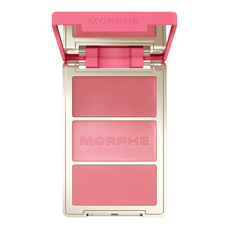 Cheek Thrills - Multi- Finish Face Trio, paleta de blush en 3 acabados: satinado, bálsamos luminoso y polvo