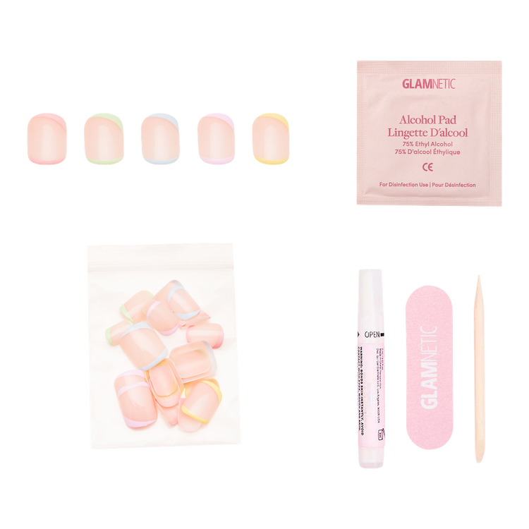 Tutti Frutti Press-On Nails Uñas postizas diseños pastel multicolor divertidos.