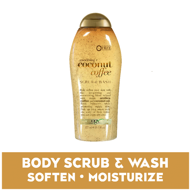OGX Coconut Coffee Scrub & Wash - Body wash, exfoliante corporal de café y coco