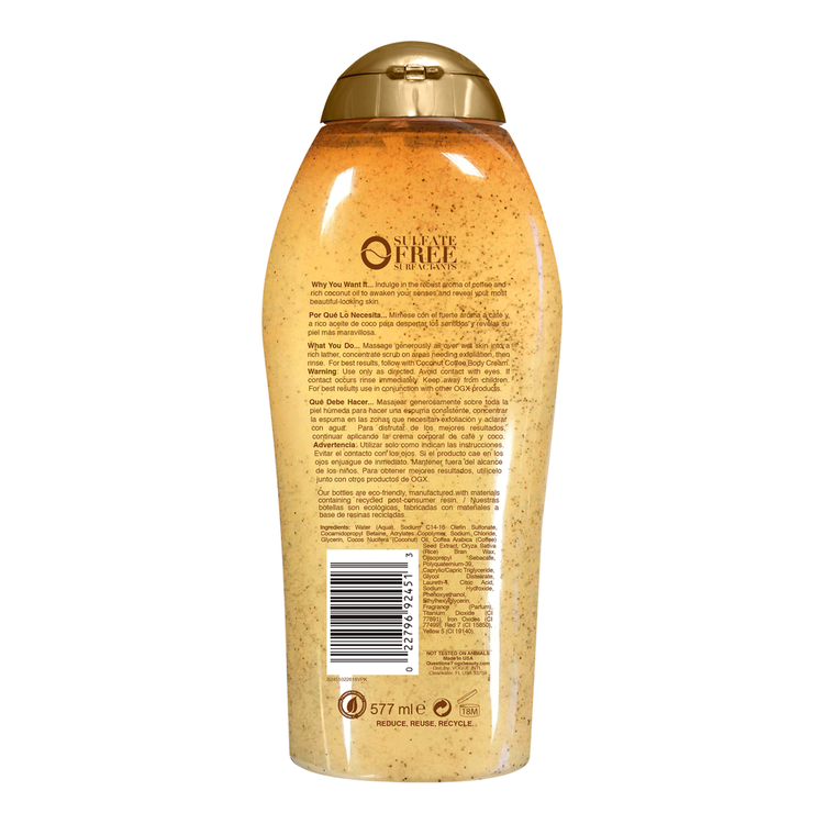 OGX Coconut Coffee Scrub & Wash - Body wash, exfoliante corporal de café y coco