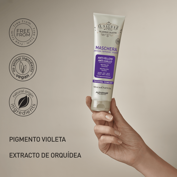 Mascarilla para cabello, removedora de tonos amarillos