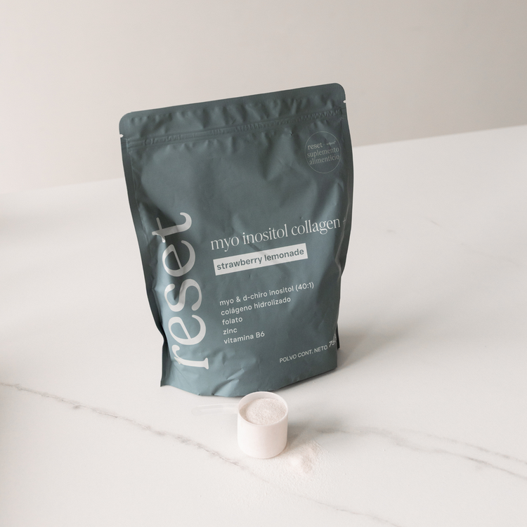 Myo inositol Collagen + Strawberry Lemonade Suplemento alimenticio diseñada para balance hormonal, proteína diaria y apoyo metabólico