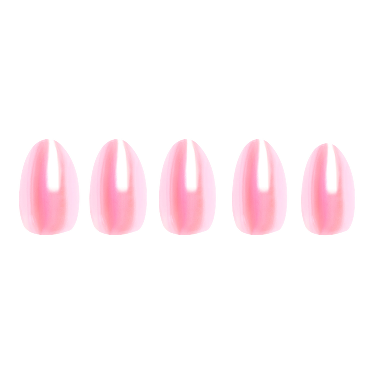 Prism Press-On Nails Uñas postizas rosa semitransparente holográfico.