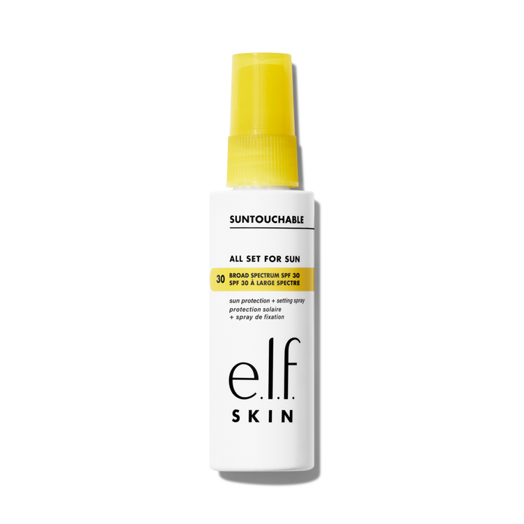 e.l.f. SKIN Suntouchable All Set for Sun Broad Spectrum Protector solar y spray fijador de maquillaje transparente
