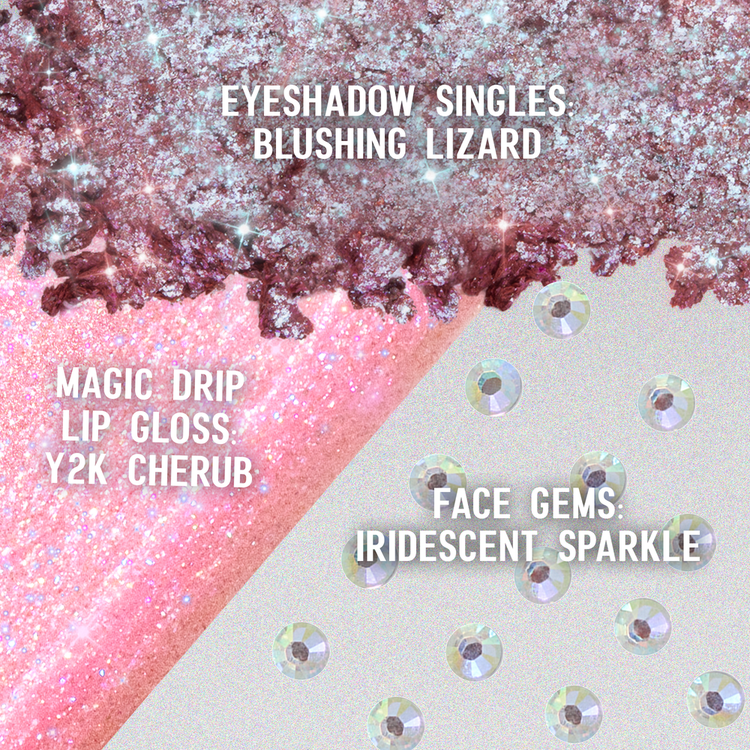 Twinkle N Pink - Set de regalo, sombra + gemas para cara + brillo labial con glitter