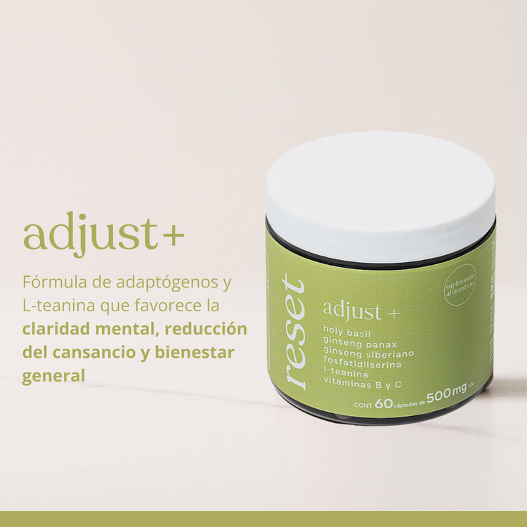 Adjust + Suplemento alimenticio diseñada para manejo del estrés, enfoque y energía equilibrada