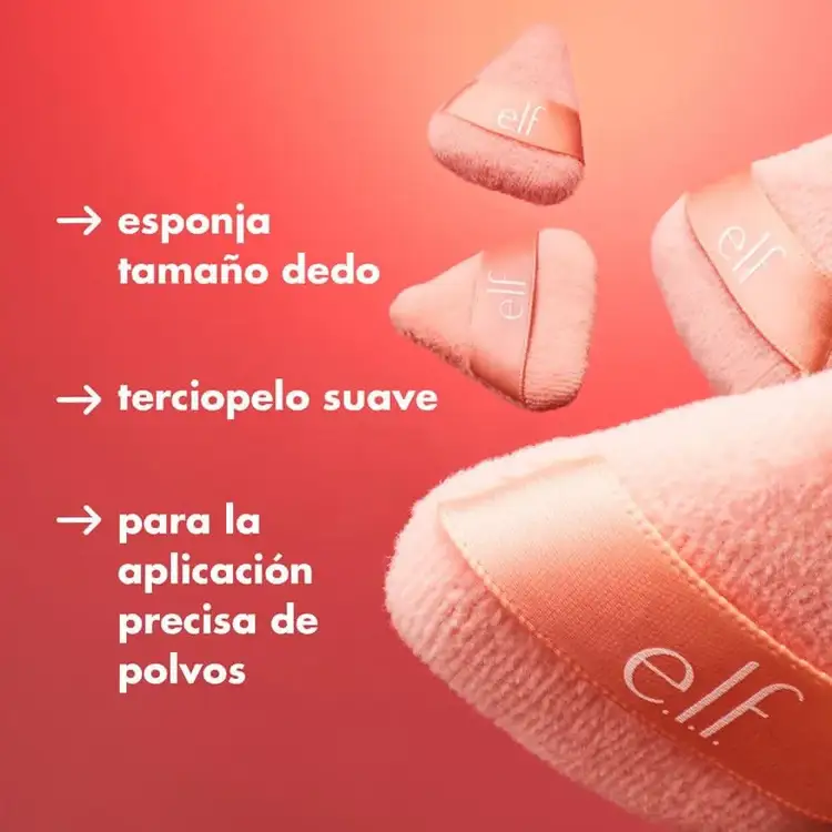e.l.f. Halo Glow Pinkie Puffs Juego de 3 borlas mini de terciopelo reutilizables para maquillaje