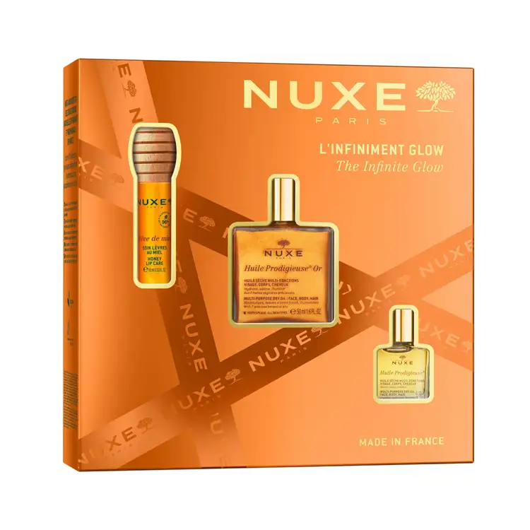 The Infinite Glow - Set de regalo, tratamiento labial + aceite 10 ml + Huile Prodigieuse 50 ml