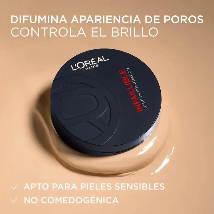 Infallible 24h Fresh Wear - Cushion Foundation, base de maquillaje de alta cobertura y acabado mate, 11 ml