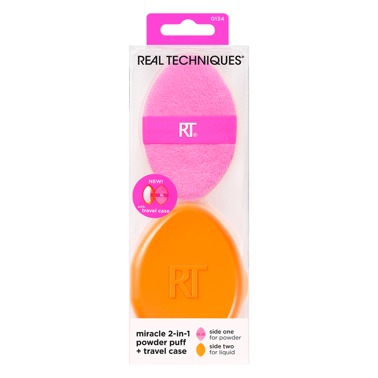 Miracle 2-In-1 Powder Puff + Travel Case - Esponja de maquillaje con estuche de viaje