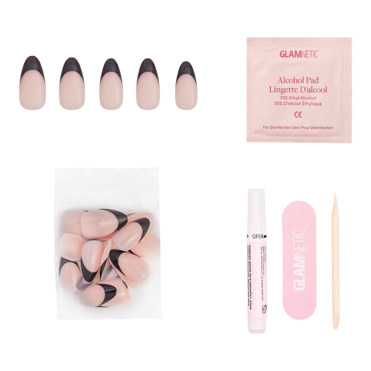 Caviar Press-On Nails Uñas postizas puntas francesas con base natural.