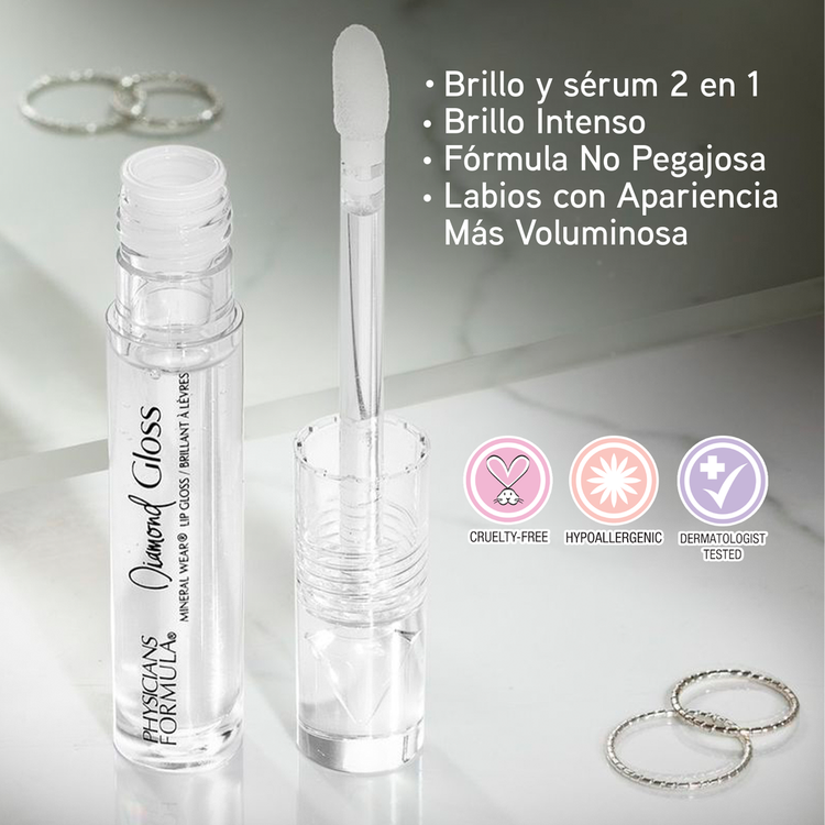 Mineral Wear Lip Gloss Diamond Crystal Clear Gloss brillo 2 en 1 suero