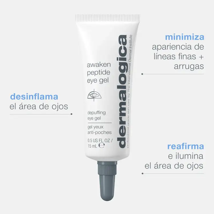 Awaken Peptide Eye Gel Gel reafirma, hidrata y reduce hinchazón.