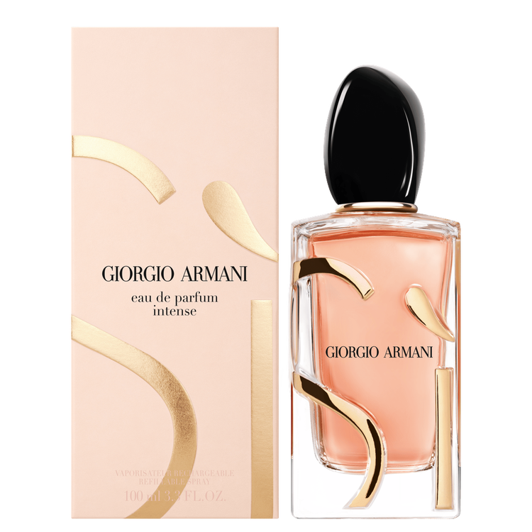 Si Intense - Eau De Parfum, envuelta en una estructura ambarada