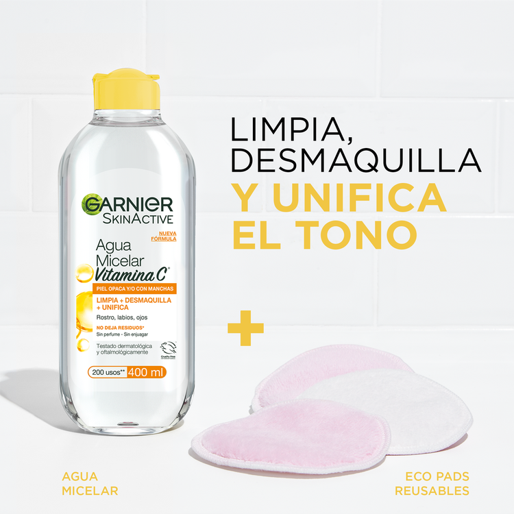 Garnier Skin Agua micelar remueve maquillaje visible