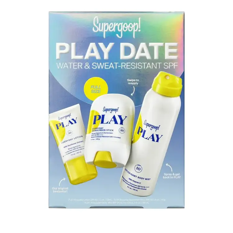 Play Date Pool & Sport - Kit de protectores solares, loción corporal + Protector en barra + Body Mist