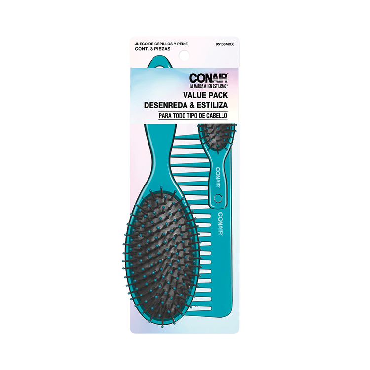 Conair - Set de cepillo regular, mini y peine