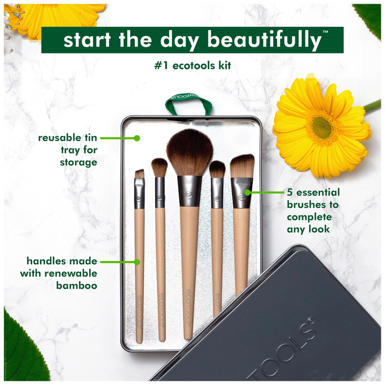Start The Day Beautiful - Kit de brochas de maquillaje, con estuche de almacenamiento