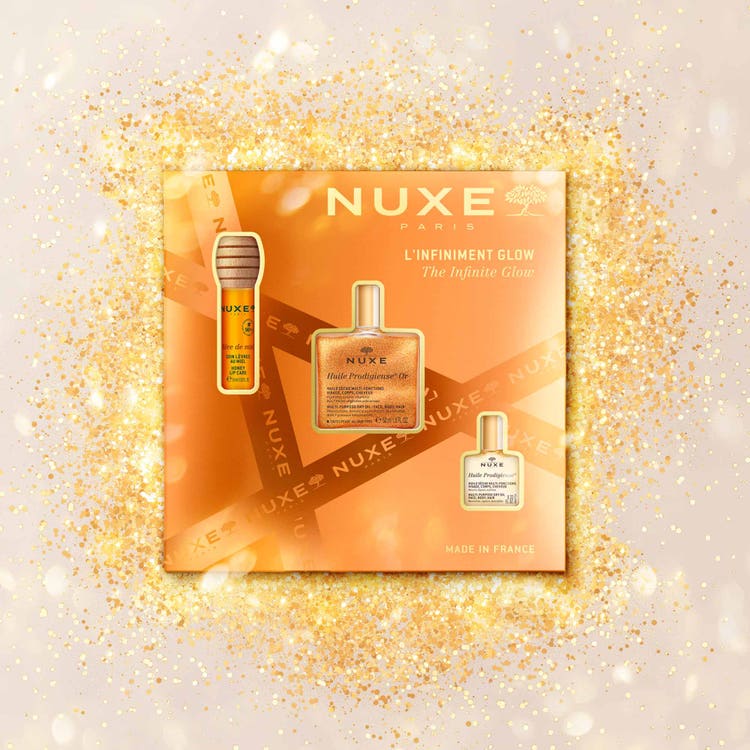 The Infinite Glow - Set de regalo, tratamiento labial + aceite 10 ml + Huile Prodigieuse 50 ml