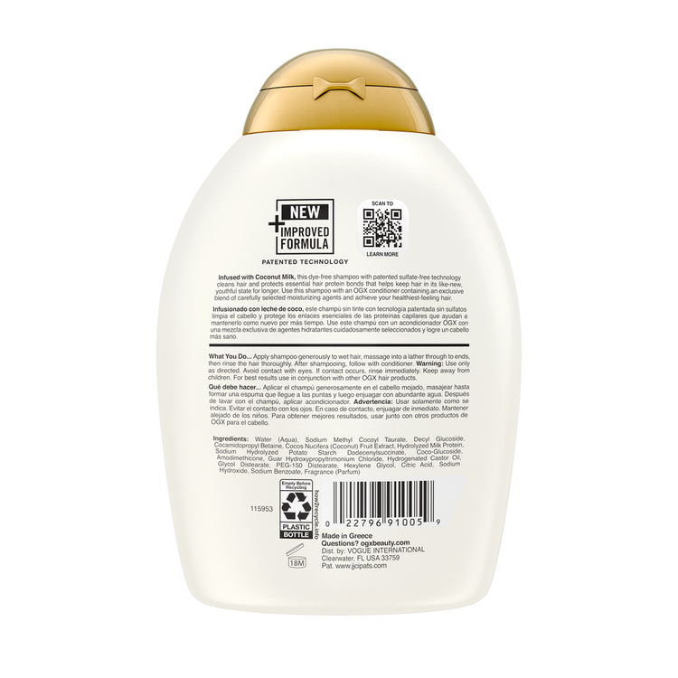 OGX Nourishing Coconut Milk - Shampoo, con leche de coco