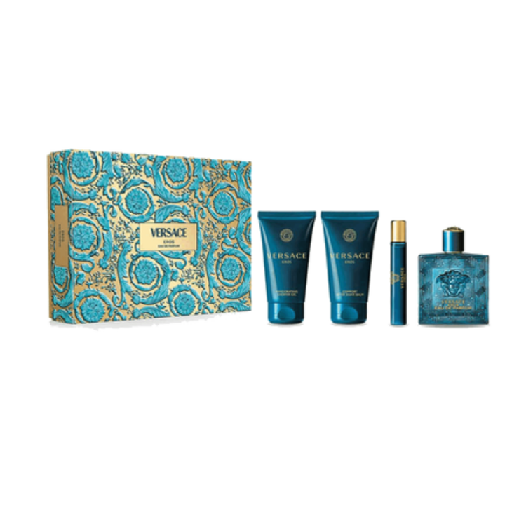 Eros - Set de regalo, Eau de Parfum 100 ml + Gel de ducha + Bálsamo de afeitado + Spray