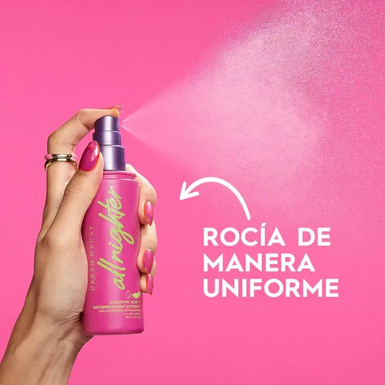 All Nighter Setting Spray - Hyaluronic Acid + Watermelon, Spray fijador de maquillaje con ácido hialurónico