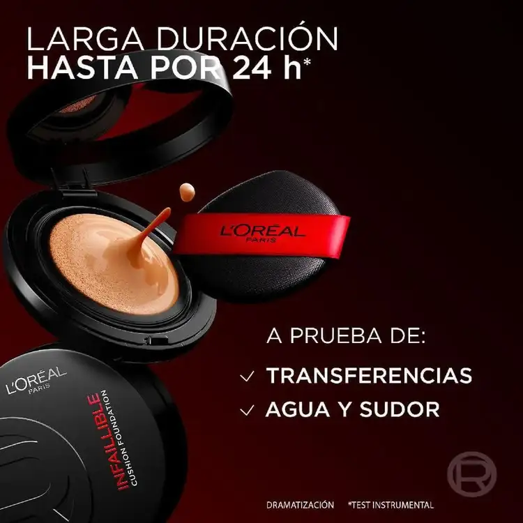 Infallible 24h Fresh Wear - Cushion Foundation, base de maquillaje de alta cobertura y acabado mate, 11 ml