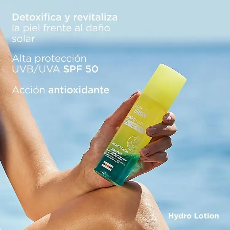 Isdin Hydrolotion - Protector solar corporal, protege y desintoxica la piel