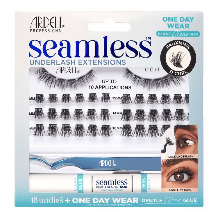 Seamless One Day Underlash Extension Kit – Faux Mink D Curl Kit de extensiones de pestañas inferiores curvatura impresionante para ojos más grandes.