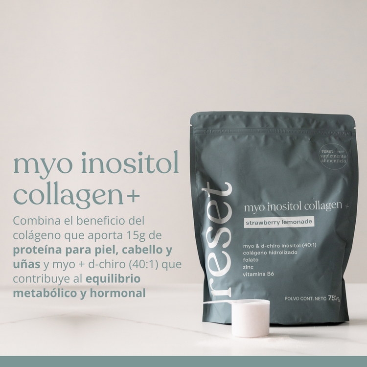 Myo inositol Collagen + Strawberry Lemonade Suplemento alimenticio diseñada para balance hormonal, proteína diaria y apoyo metabólico