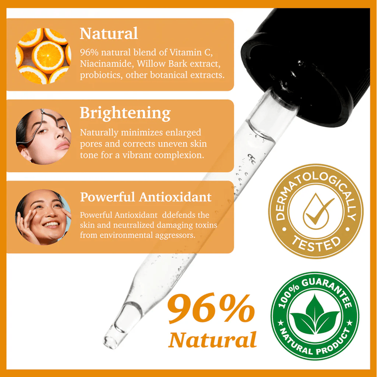 Facial Serum Brightening + Vit E,Vit C Serum facial iluminador unifica tono y suaviza piel