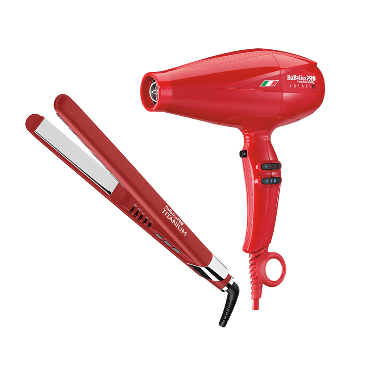 BaByliss PRO Volare - Combo secadora y plancha rojo