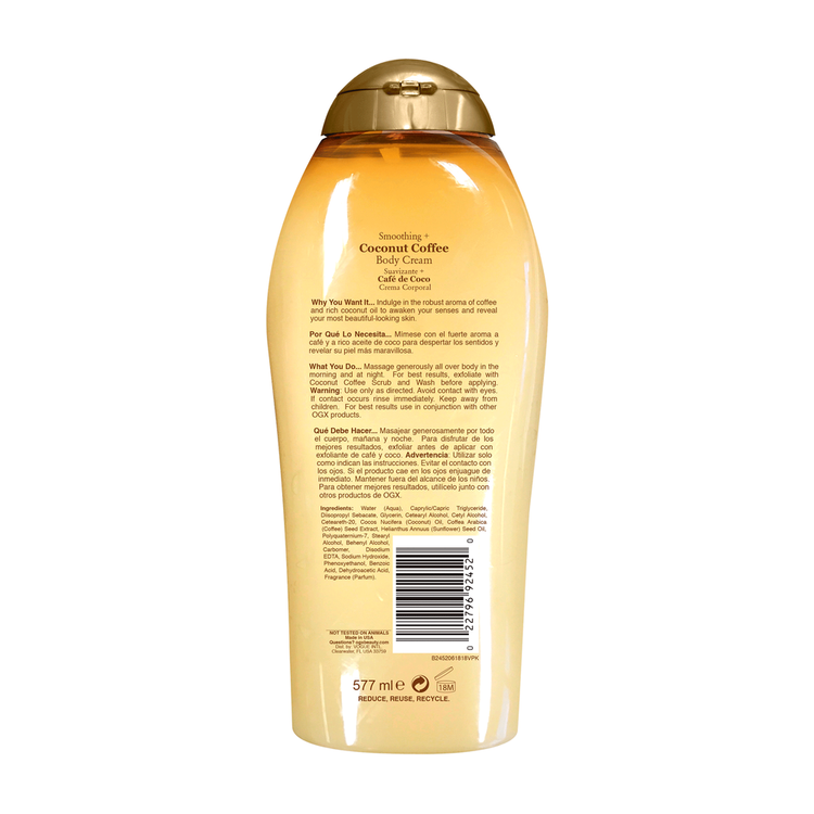 OGX Smoothing + Coconut Coffee Body - Crema corporal, mezcla humectante