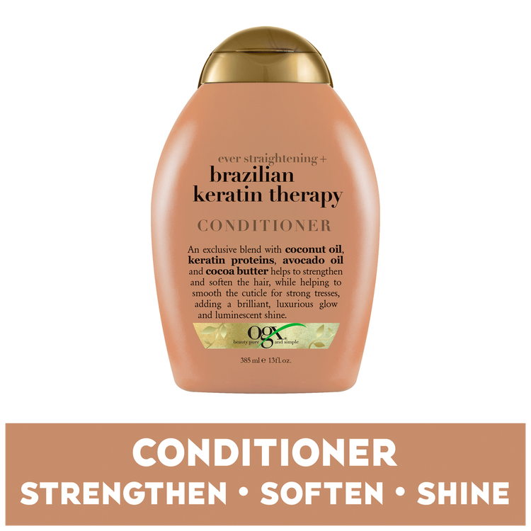 OGX Ever Straight Brazilian Keratin Therapy - Acondicionador, hidratación extra brillante