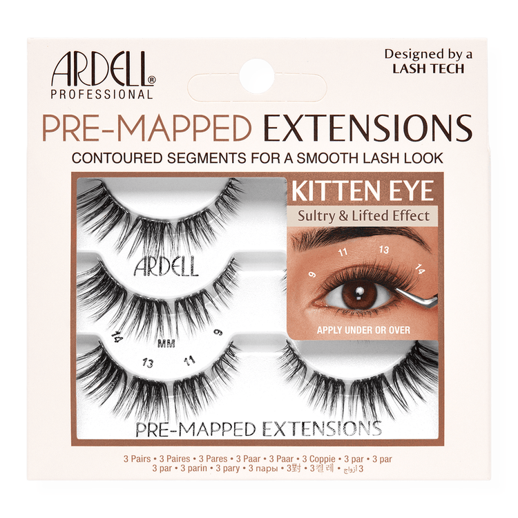 Pre-Mapped 3 Pack Kitten Eye Kit de extensiones de pestañas estilo kitten eye prediseñado.