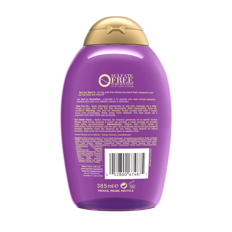 OGX Biotin And Collagen Extra Strength - Shampoo, con biotina y colágeno