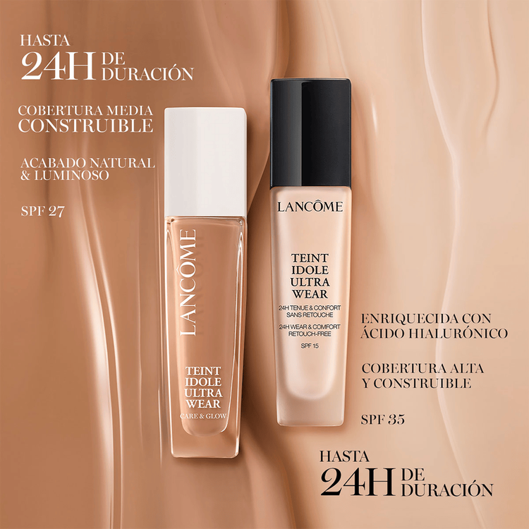 Teint Idôle Ultra Wear Care & Glow - Base de maquillaje, con fórmula de larga duración y brillo natural