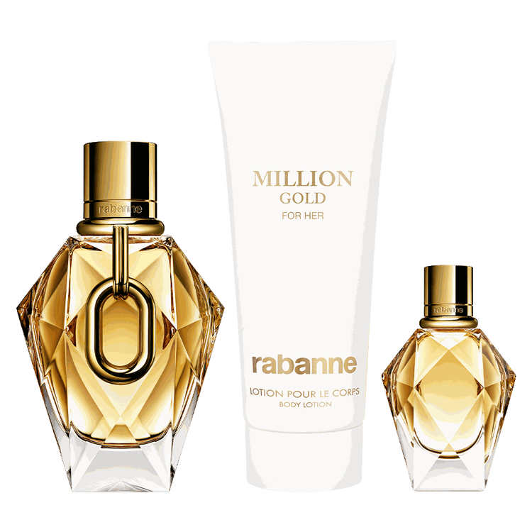 Million Gold For Her - Set de regalo, eau de parfum 90 ml + loción corporal 100 ml + eau de parfum 5 ml