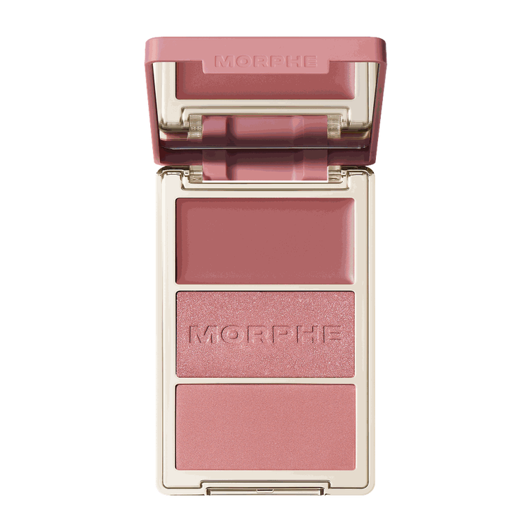 Cheek Thrills Multi-Finish Face Trios - Trío facial de múltiples acabados, una crema satinada, un bálsamo luminoso y un polvo aterciopelado