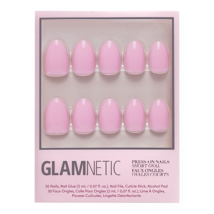 Think Pink Press-On Nails Uñas postizas suave rosa bebé brillante.