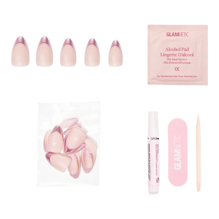 Rock Candy Press-On Nails Uñas postizas puntas cromadas oro rosado.