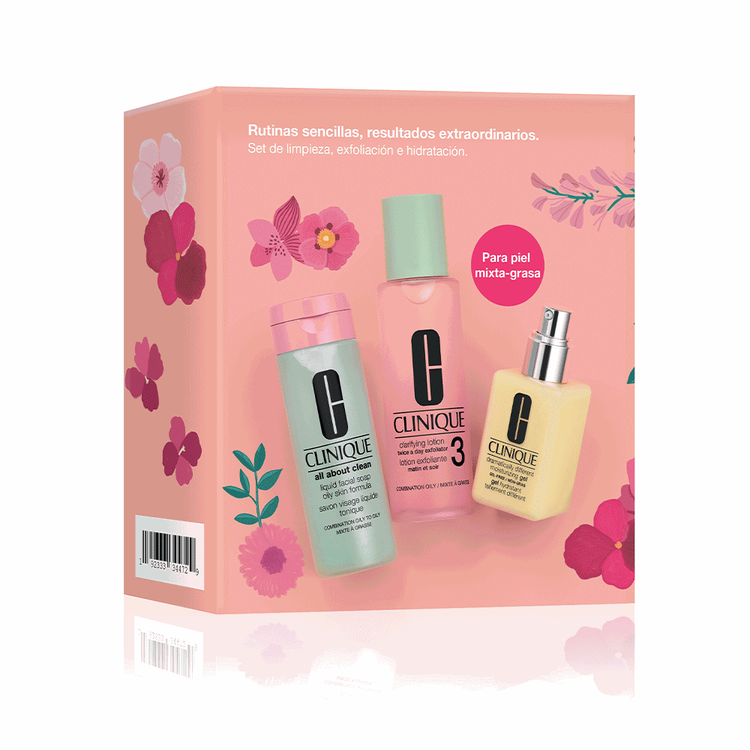 Rutinas Sencillas Piel Mixta a Grasa - Set de regalo, All About Clean limpiador + loción exfoliante + loción hidratante