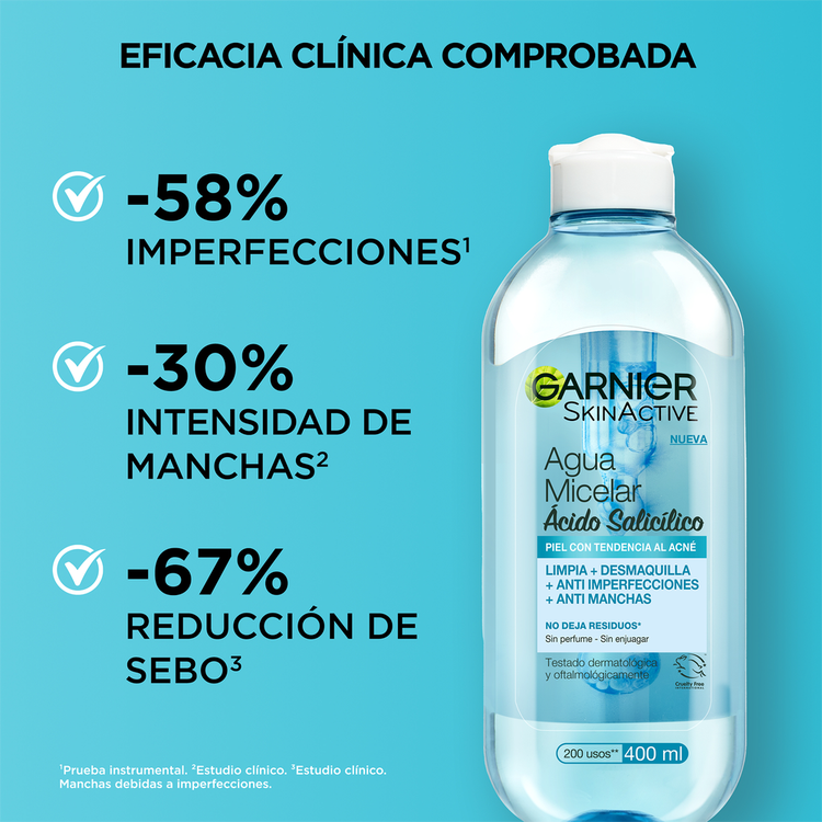 Garnier Skin Agua micelar remueve maquillaje visible