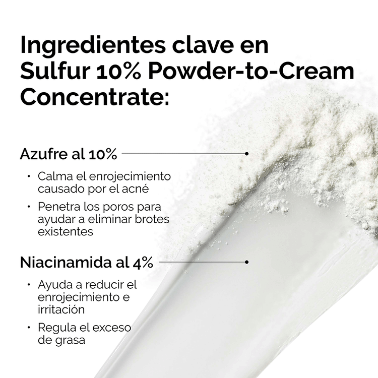 Sulfur 10% Powder-To-Cream - Concentrado de azufre, para tratar brotes y reducir imperfecciones