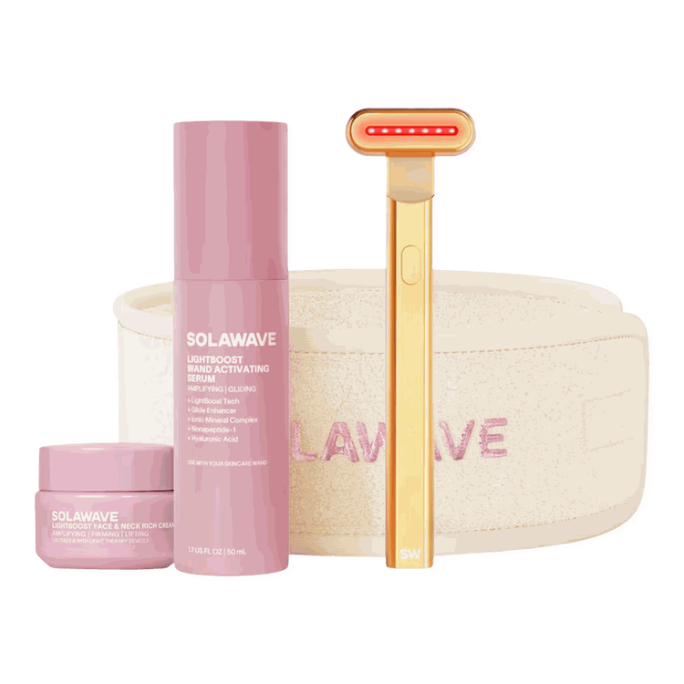 Solawave Gold Wand - Kit Sérum Activo, con tecnología de luz roja y microcorrientes - 4 piezas