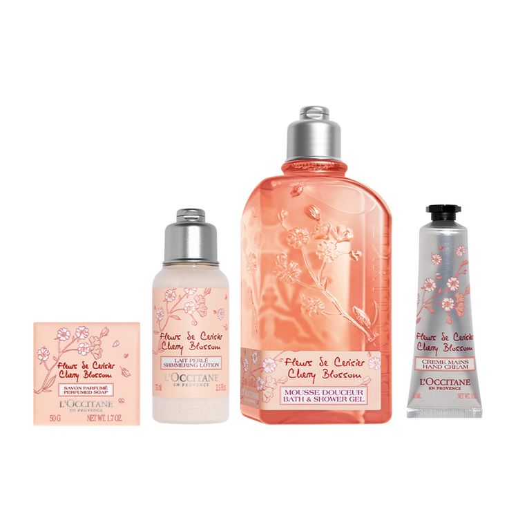 Cherry Blossom - Set de regalo, Gel de ducha + 250 ml + Loción corporal 75 ml + Jabón en barra 50 g + Crema para manos Cherry Blossom 30 ml