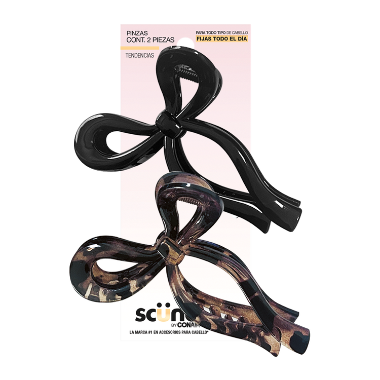 Scunci - Forma moño con acabado brillante en color negro y café