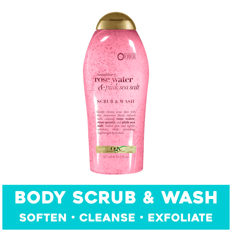 OGX Pink Sea Salt Rose Water Scrub & Wash - Body wash, con sal y agua de rosas